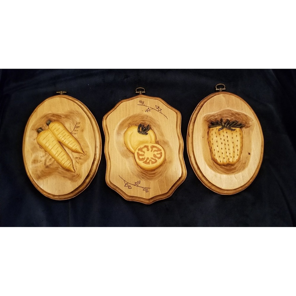 Vintage Wood Carved 3D/Relief Wall Plaque Set of 3 Limited Signed by Artist